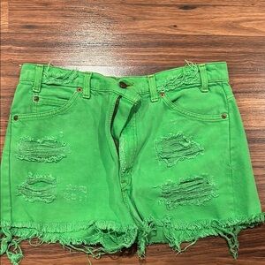 Green Distressed Denim Shorts